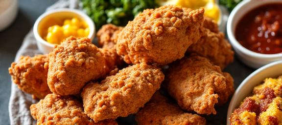 Fried chicken platter with southern sides for delivery